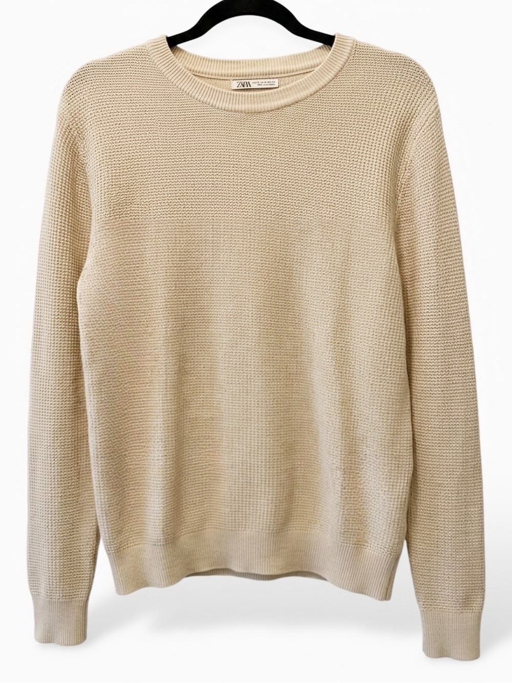ZARA Light Beige Waffle Knit Crewneck Textured Sweater *NWOT*